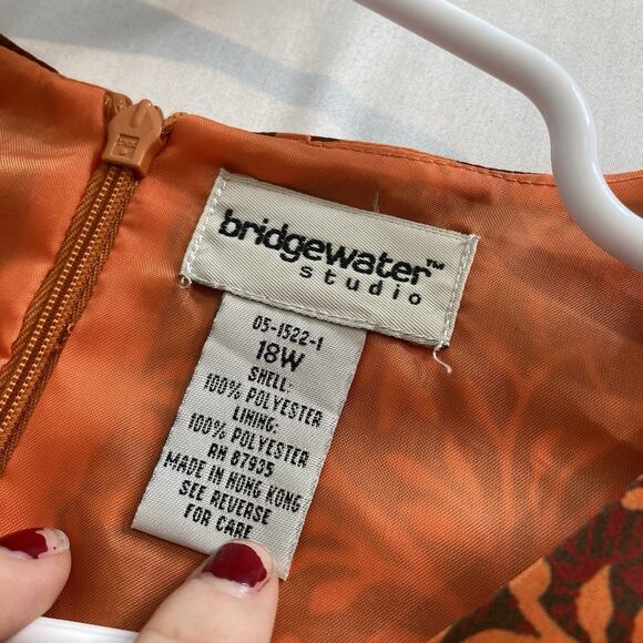 Bridgewater‎ Women's Orange Floral Ruffle Sleeve Dress Size 18W Lagenlook Retro - Picture 5 of 11